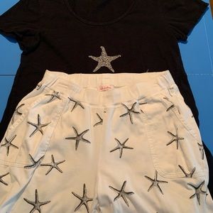 Fresh Produce XL Starfish Clamdiggers and matching Tee.  Black and white